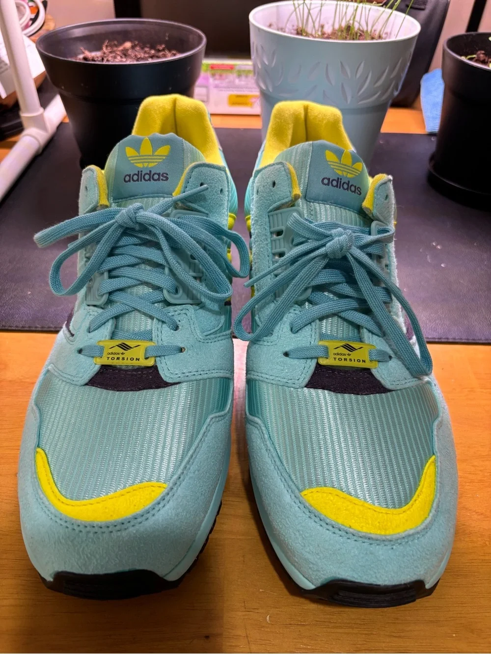 adidas TORSION ZX 8000 Aqua Teal and Yellow Runner Sneakers men’s.